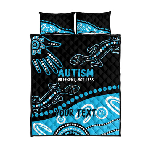 Different Not Less Autism Awareness Australia Personalised Quilt Bed Set Aussie Aboriginal Lizards