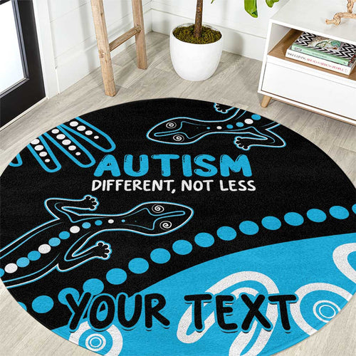 Different Not Less Autism Awareness Australia Personalised Round Carpet Aussie Aboriginal Lizards