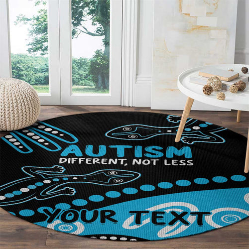 Different Not Less Autism Awareness Australia Personalised Round Carpet Aussie Aboriginal Lizards