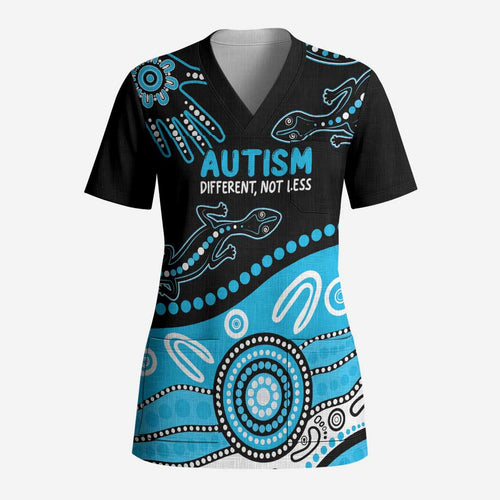 Different Not Less Autism Awareness Australia Personalised Scrub Top Aussie Aboriginal Lizards - Aussie Hoodie