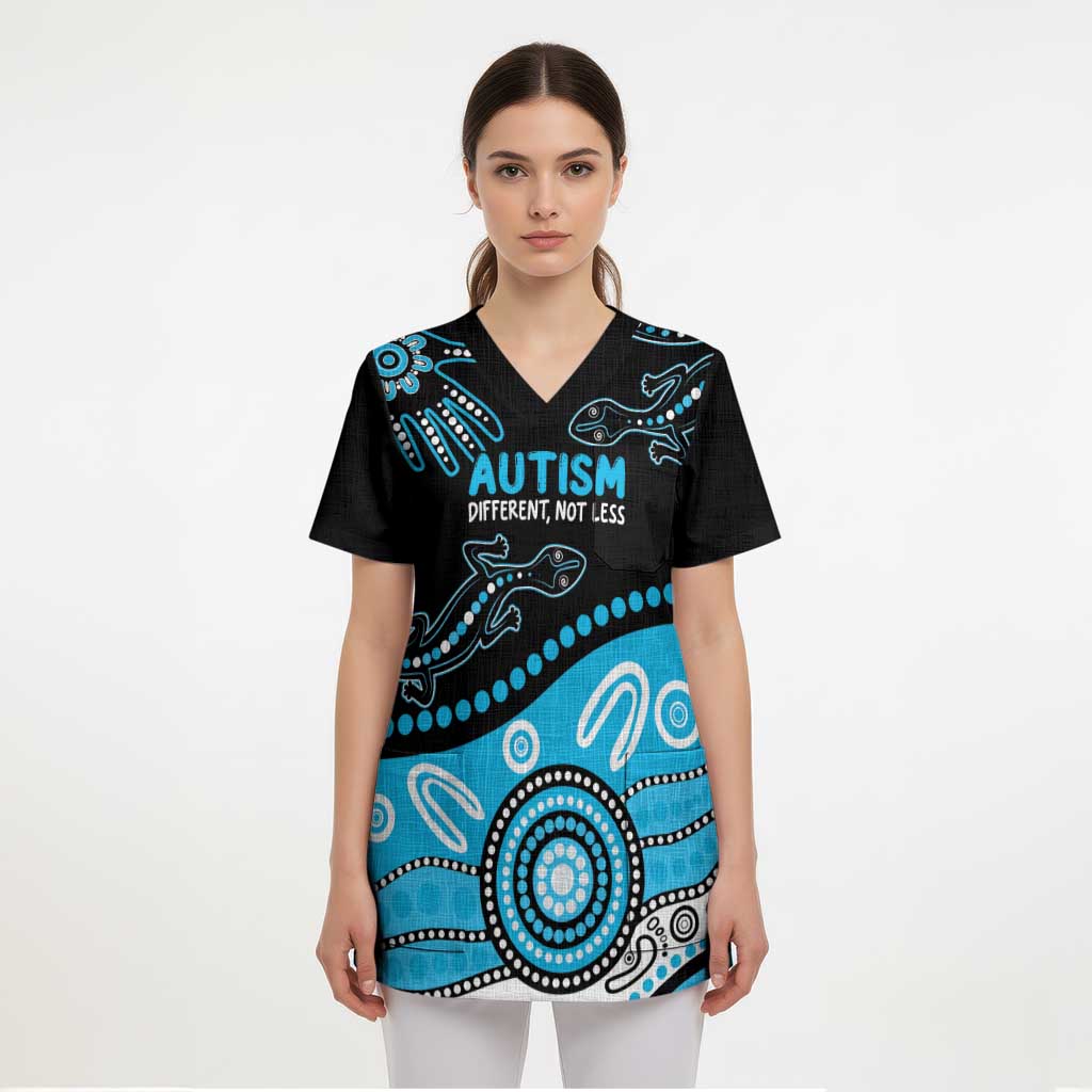 Different Not Less Autism Awareness Australia Personalised Scrub Top Aussie Aboriginal Lizards - Aussie Hoodie