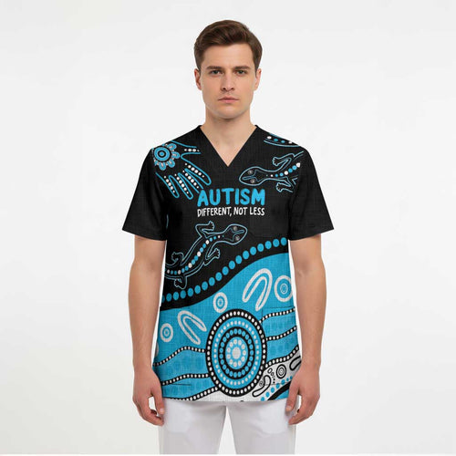Different Not Less Autism Awareness Australia Personalised Scrub Top Aussie Aboriginal Lizards - Aussie Hoodie