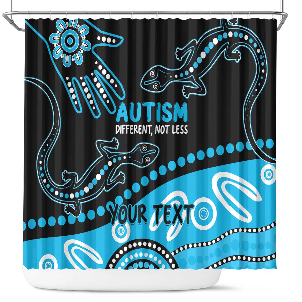 Different Not Less Autism Awareness Australia Personalised Shower Curtain Aussie Aboriginal Lizards