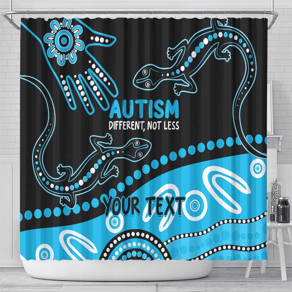 Different Not Less Autism Awareness Australia Personalised Shower Curtain Aussie Aboriginal Lizards