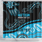 Different Not Less Autism Awareness Australia Personalised Shower Curtain Aussie Aboriginal Lizards