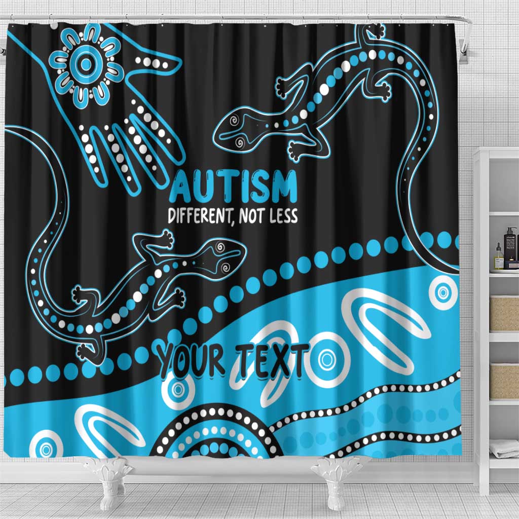 Different Not Less Autism Awareness Australia Personalised Shower Curtain Aussie Aboriginal Lizards