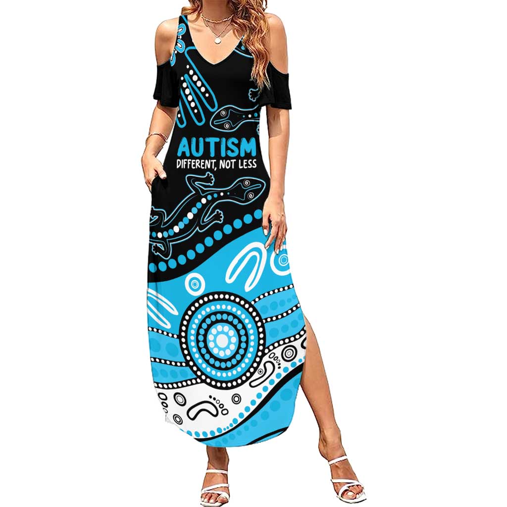 Different Not Less Autism Awareness Australia Personalised Summer Maxi Dress Aussie Aboriginal Lizards