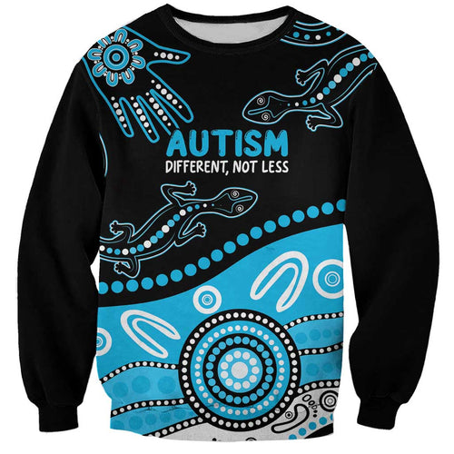 Different Not Less Autism Awareness Australia Personalised Sweatshirt Aussie Aboriginal Lizards