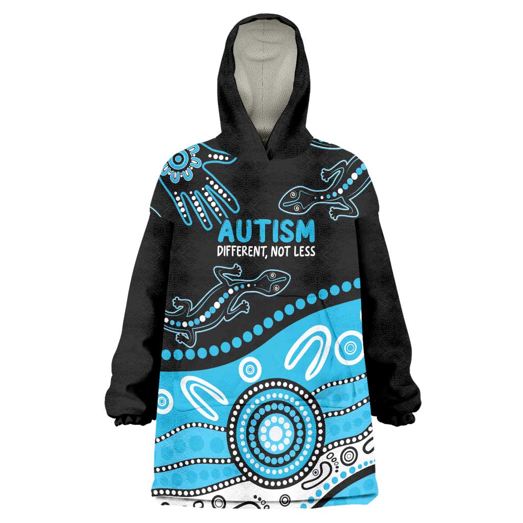 Different Not Less Autism Awareness Australia Personalised Wearable Blanket Hoodie Aussie Aboriginal Lizards
