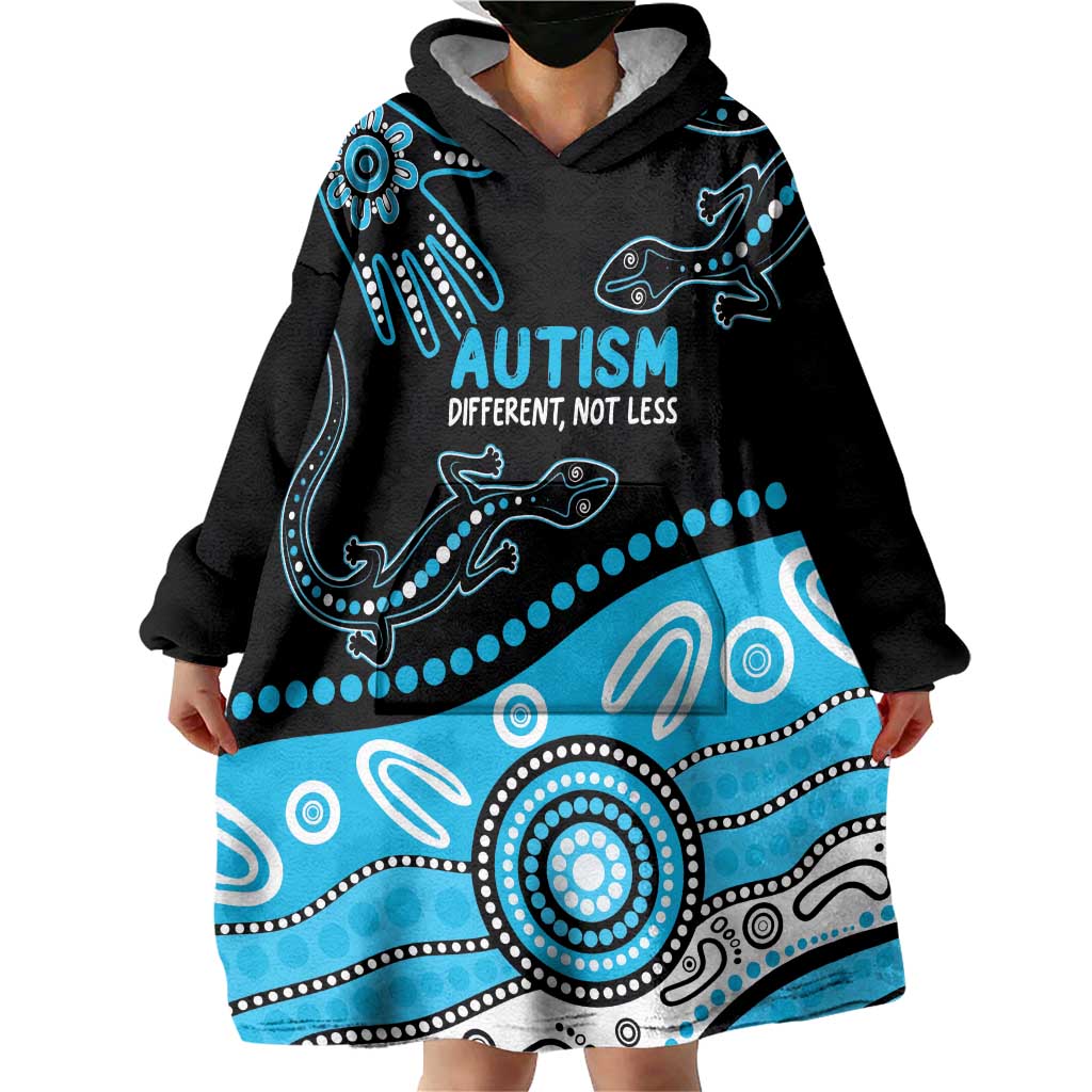 Different Not Less Autism Awareness Australia Personalised Wearable Blanket Hoodie Aussie Aboriginal Lizards
