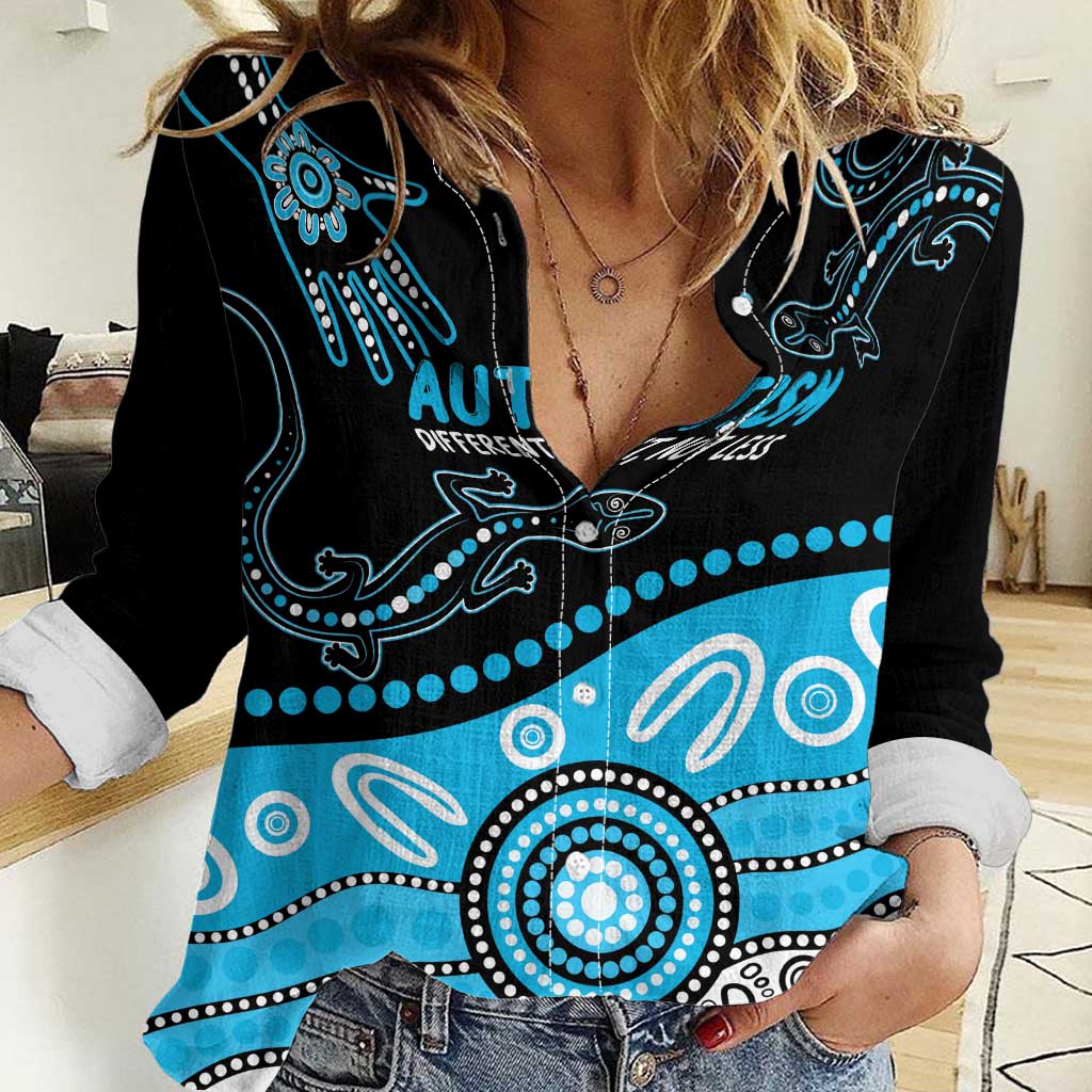 Different Not Less Autism Awareness Australia Personalised Women Casual Shirt Aussie Aboriginal Lizards