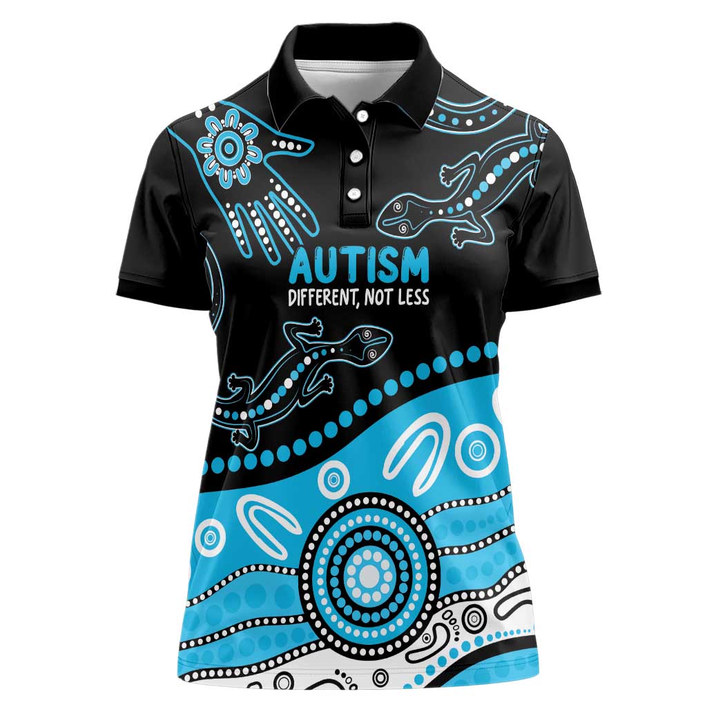Different Not Less Autism Awareness Australia Personalised Women Polo Shirt Aussie Aboriginal Lizards