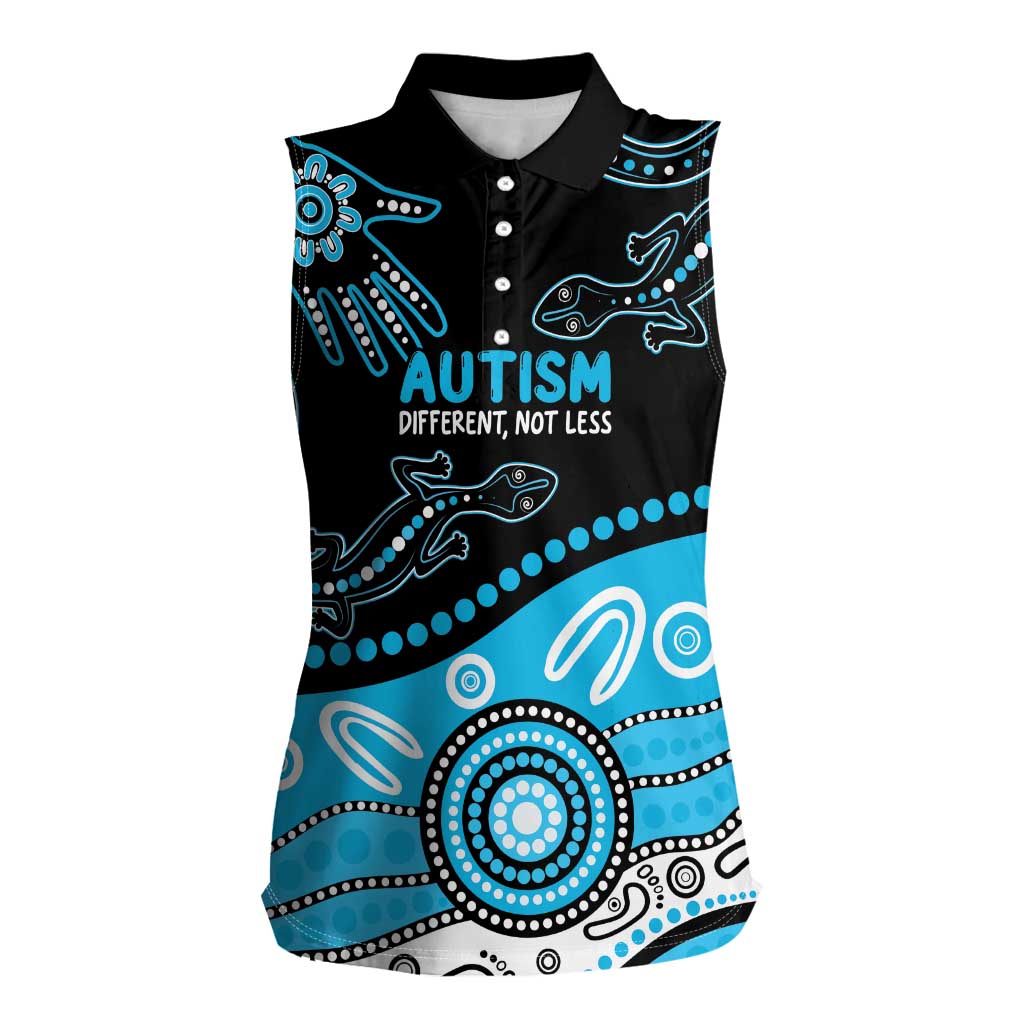Different Not Less Autism Awareness Australia Personalised Women Sleeveless Polo Shirt Aussie Aboriginal Lizards