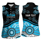 Different Not Less Autism Awareness Australia Personalised Women Sleeveless Polo Shirt Aussie Aboriginal Lizards