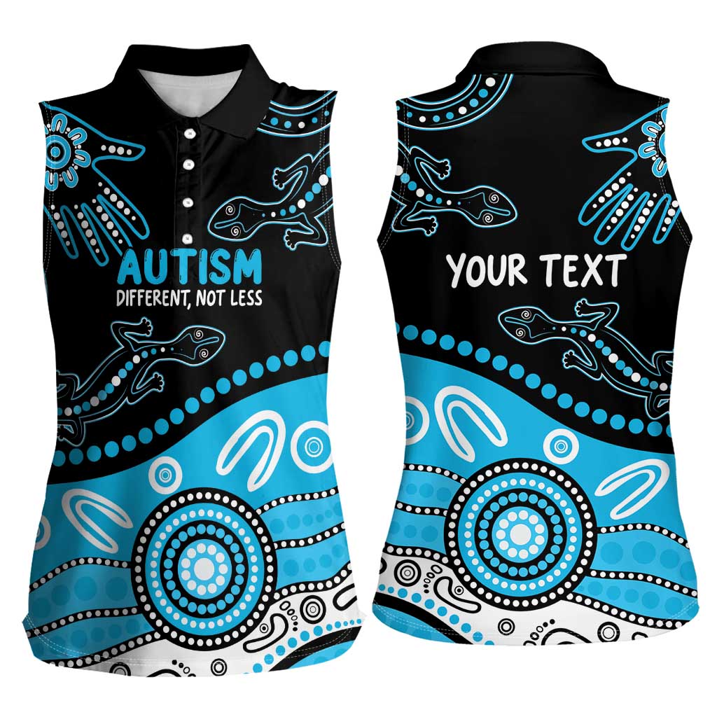 Different Not Less Autism Awareness Australia Personalised Women Sleeveless Polo Shirt Aussie Aboriginal Lizards