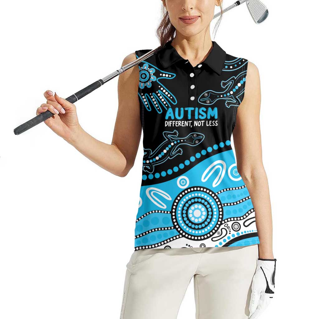 Different Not Less Autism Awareness Australia Personalised Women Sleeveless Polo Shirt Aussie Aboriginal Lizards