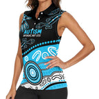 Different Not Less Autism Awareness Australia Personalised Women Sleeveless Polo Shirt Aussie Aboriginal Lizards