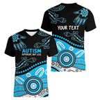 Different Not Less Autism Awareness Australia Personalised Women V-Neck T-Shirt Aussie Aboriginal Lizards