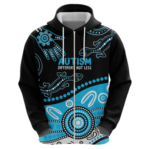 Different Not Less Autism Awareness Australia Personalised Zip Hoodie Aussie Aboriginal Lizards