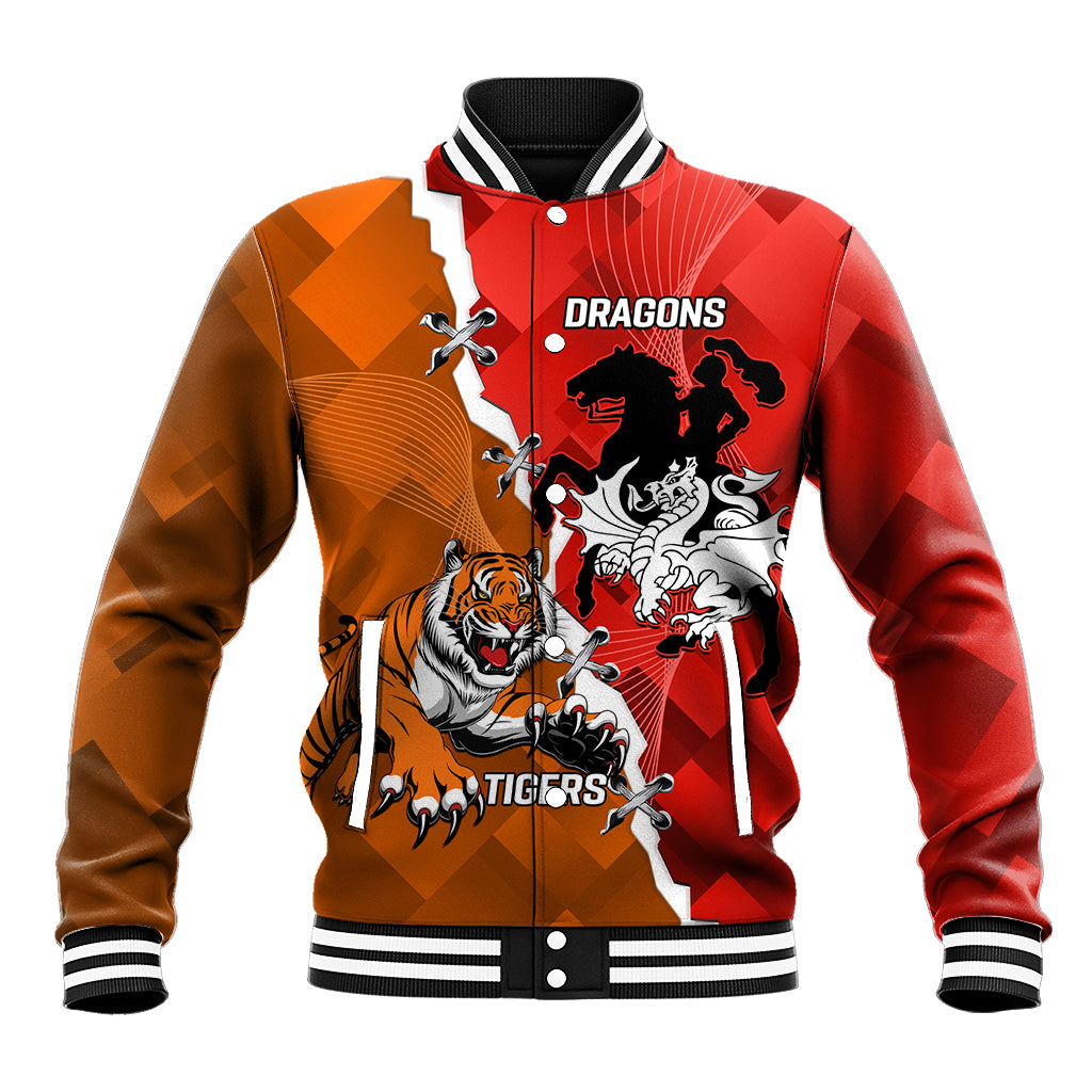 Personalised Dragons And Tigers Rugby Baseball Jacket Sporty Style