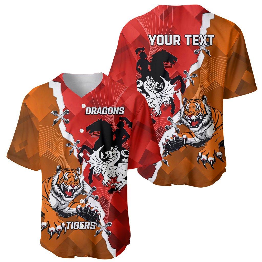 Personalised Dragons And Tigers Rugby Baseball Jersey Sporty Style
