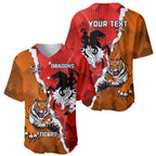 Personalised Dragons And Tigers Rugby Baseball Jersey Sporty Style