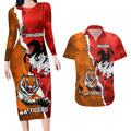 Personalised Dragons And Tigers Rugby Couples Matching Long Sleeve Bodycon Dress and Hawaiian Shirt Sporty Style