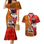 Personalised Dragons And Tigers Rugby Couples Matching Mermaid Dress and Hawaiian Shirt Sporty Style