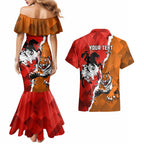 Personalised Dragons And Tigers Rugby Couples Matching Mermaid Dress and Hawaiian Shirt Sporty Style