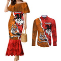 Personalised Dragons And Tigers Rugby Couples Matching Mermaid Dress and Long Sleeve Button Shirt Sporty Style