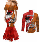 Personalised Dragons And Tigers Rugby Couples Matching Mermaid Dress and Long Sleeve Button Shirt Sporty Style