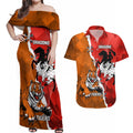 Personalised Dragons And Tigers Rugby Couples Matching Off Shoulder Maxi Dress and Hawaiian Shirt Sporty Style