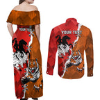 Personalised Dragons And Tigers Rugby Couples Matching Off Shoulder Maxi Dress and Long Sleeve Button Shirt Sporty Style