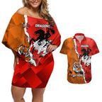Personalised Dragons And Tigers Rugby Couples Matching Off Shoulder Short Dress and Hawaiian Shirt Sporty Style