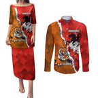 Personalised Dragons And Tigers Rugby Couples Matching Puletasi and Long Sleeve Button Shirt Sporty Style