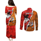 Personalised Dragons And Tigers Rugby Couples Matching Puletasi and Long Sleeve Button Shirt Sporty Style