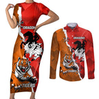 Personalised Dragons And Tigers Rugby Couples Matching Short Sleeve Bodycon Dress and Long Sleeve Button Shirt Sporty Style