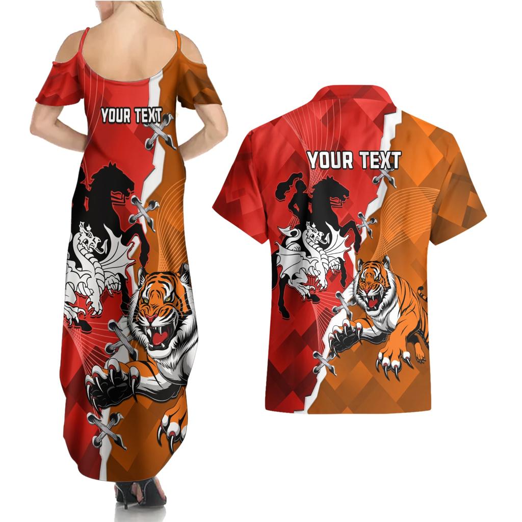 Personalised Dragons And Tigers Rugby Couples Matching Summer Maxi Dress and Hawaiian Shirt Sporty Style
