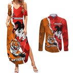 Personalised Dragons And Tigers Rugby Couples Matching Summer Maxi Dress and Long Sleeve Button Shirt Sporty Style