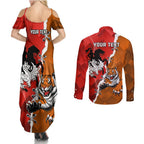 Personalised Dragons And Tigers Rugby Couples Matching Summer Maxi Dress and Long Sleeve Button Shirt Sporty Style