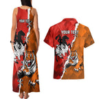 Personalised Dragons And Tigers Rugby Couples Matching Tank Maxi Dress and Hawaiian Shirt Sporty Style