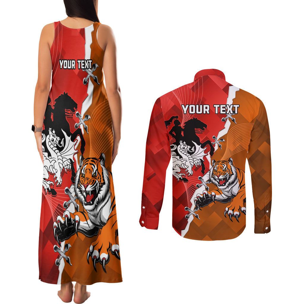 Personalised Dragons And Tigers Rugby Couples Matching Tank Maxi Dress and Long Sleeve Button Shirt Sporty Style