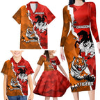 Personalised Dragons And Tigers Rugby Family Matching Long Sleeve Bodycon Dress and Hawaiian Shirt Sporty Style