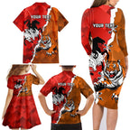Personalised Dragons And Tigers Rugby Family Matching Long Sleeve Bodycon Dress and Hawaiian Shirt Sporty Style