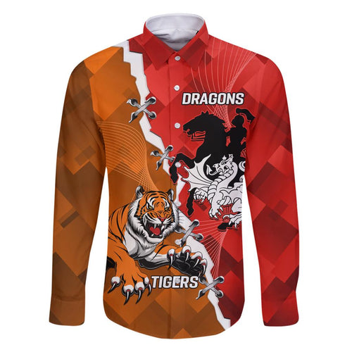 Personalised Dragons And Tigers Rugby Family Matching Long Sleeve Bodycon Dress and Hawaiian Shirt Sporty Style