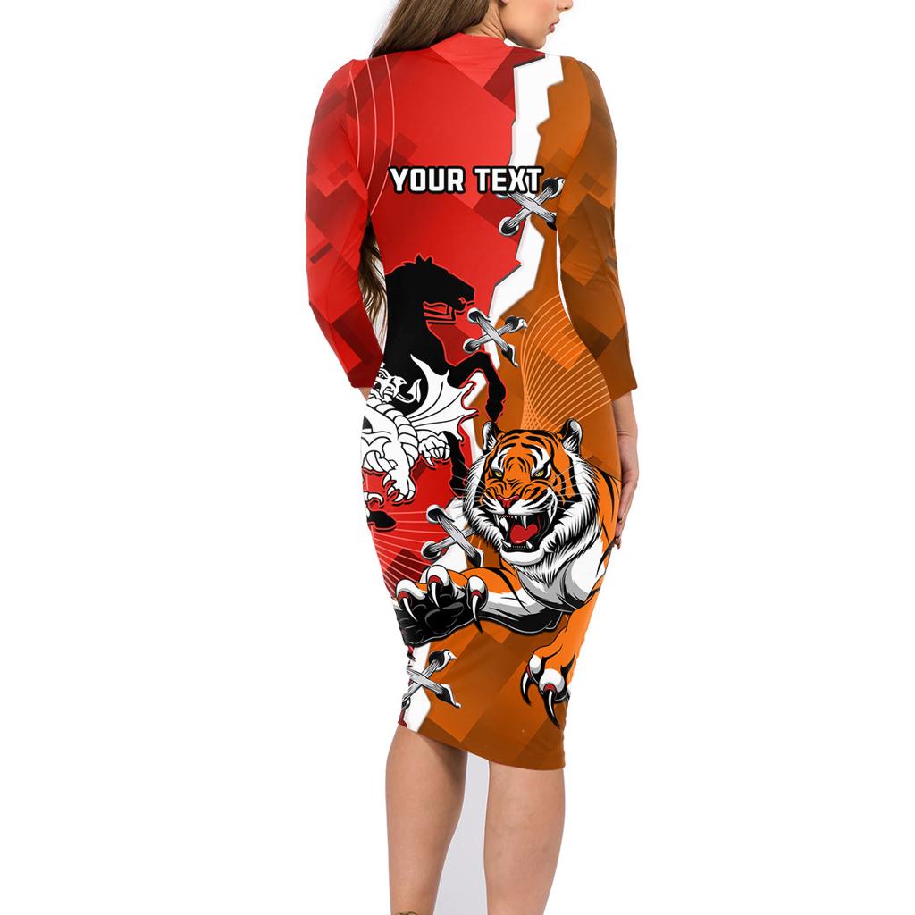 Personalised Dragons And Tigers Rugby Family Matching Long Sleeve Bodycon Dress and Hawaiian Shirt Sporty Style