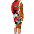 Personalised Dragons And Tigers Rugby Family Matching Long Sleeve Bodycon Dress and Hawaiian Shirt Sporty Style