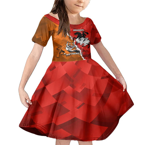 Personalised Dragons And Tigers Rugby Family Matching Mermaid Dress and Hawaiian Shirt Sporty Style
