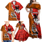 Personalised Dragons And Tigers Rugby Family Matching Off Shoulder Maxi Dress and Hawaiian Shirt Sporty Style