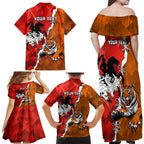 Personalised Dragons And Tigers Rugby Family Matching Off Shoulder Maxi Dress and Hawaiian Shirt Sporty Style